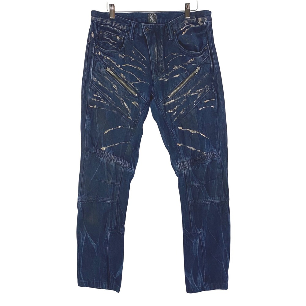 PRPS Demon Fit Moto Jeans Distressed Zippers Dark‎ Wash Denim Mens Sz 32 EUC